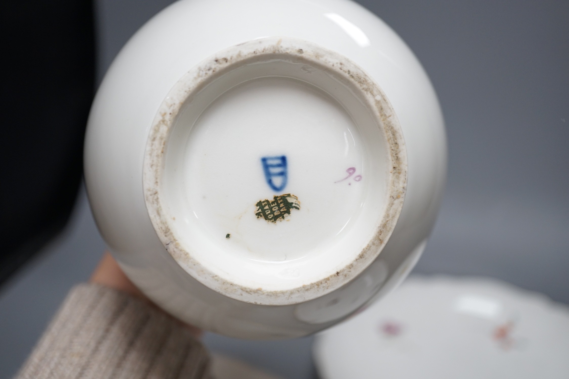 A group of three 18th century Meissen flower painted dishes and a similar late 18th century Vienna ewer, 20cm tall